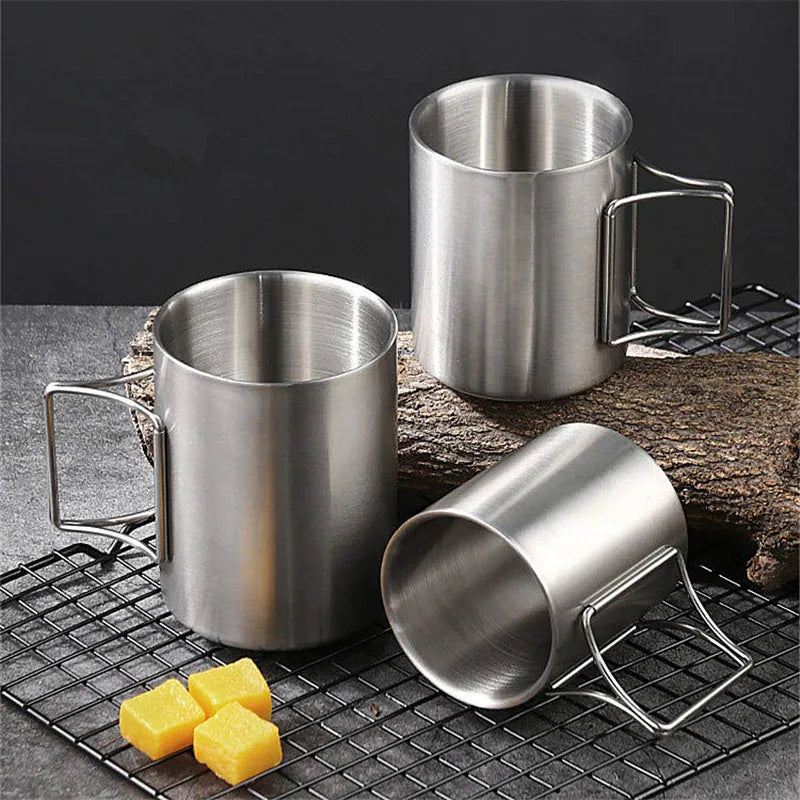 Stainless Steel Stackable Mugs With Square Handles on Luulla